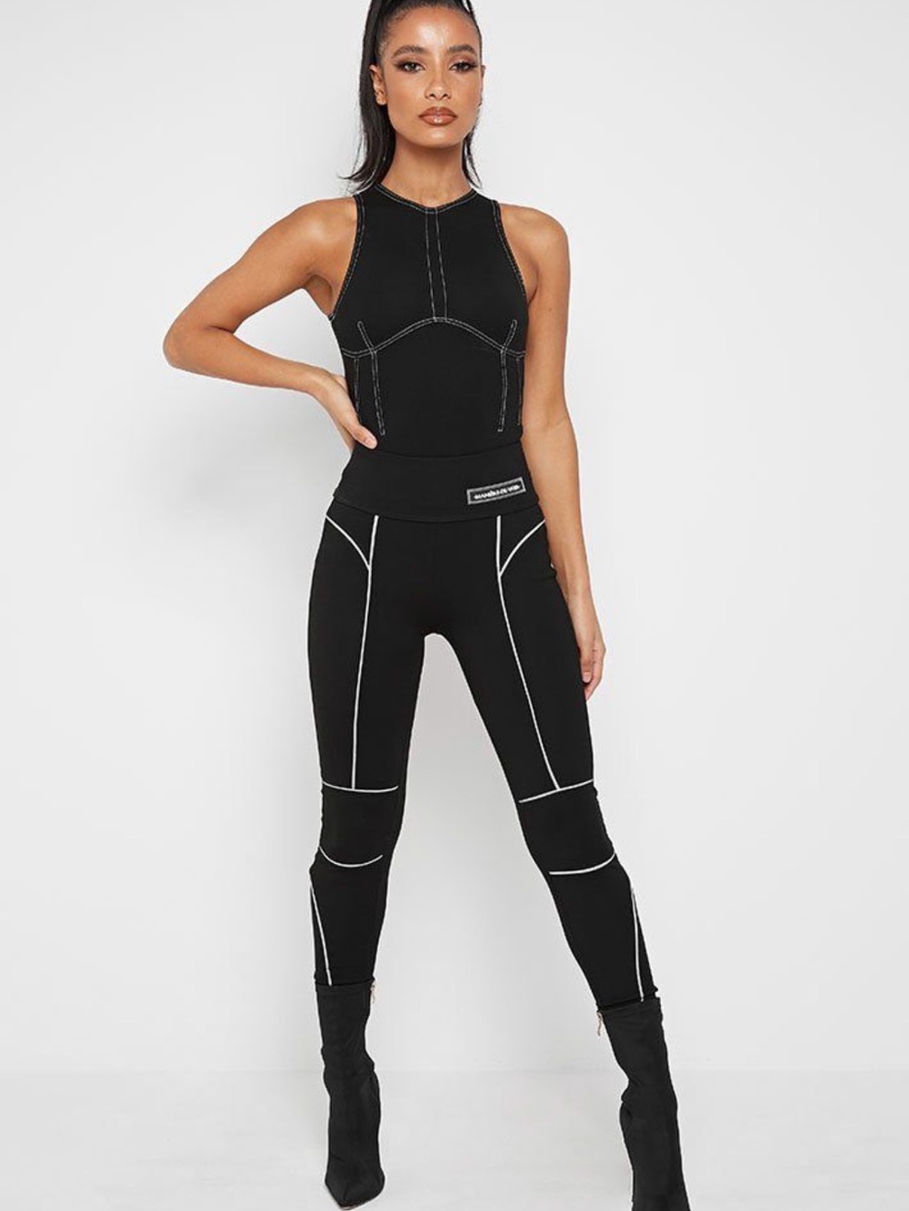 Black Contrast-reflective Stitch High-Waist Leggings